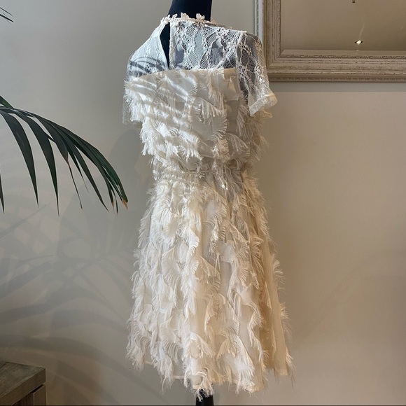 VALLEYGIRL Dust Pink Fringe Midi Dress Lace Romantic Evening Fit & Flare Size 8 - Picture 7 of 14